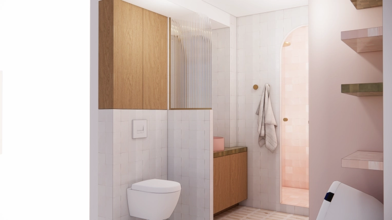 Contemporary, Bathroom, Creation of exclusive furniture, Shopping list, 3D ambiance, Renovation
