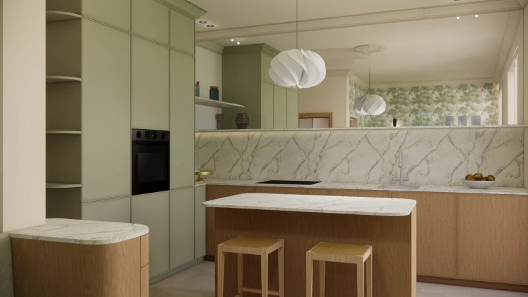 Contemporary, Kitchen, Nature, 3D ambiance, Renovation