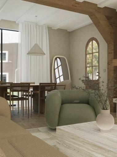 Rustic, Bohemian, Contemporary, Japanese, Dining room, 3D ambiance