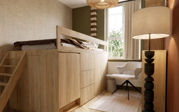 Contemporary, Tiny house, Full Project, Creation of exclusive furniture, Shopping list, 3D ambiance, Plan