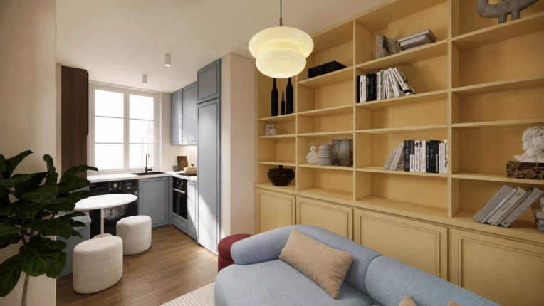 Minimalist, Contemporary, Tiny house, Full Project, Creation of exclusive furniture, Shopping list, 3D ambiance, Plan, Renovation