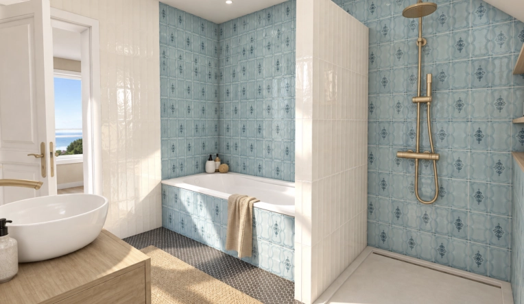 Vintage, Bathroom, Chic, Full Project, 3D ambiance, Plan, Renovation