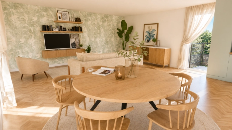 Bohemian, Contemporary, Chic, Dining room, Full Project, 3D ambiance, Plan, Renovation