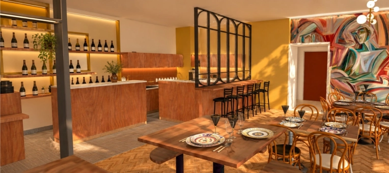 Restaurant, Vintage, Chic, 3D ambiance, Plan, Renovation