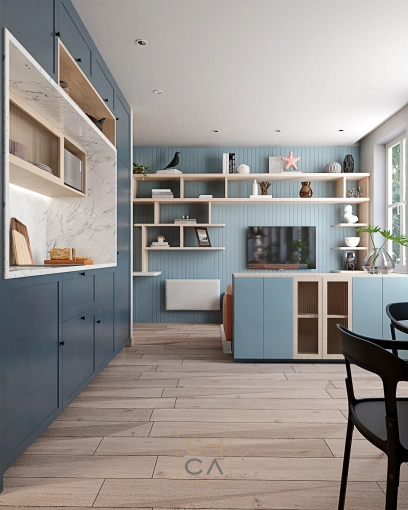 Bohemian, Contemporary, Tiny house, Creation of exclusive furniture, 3D ambiance, Plan, Layout