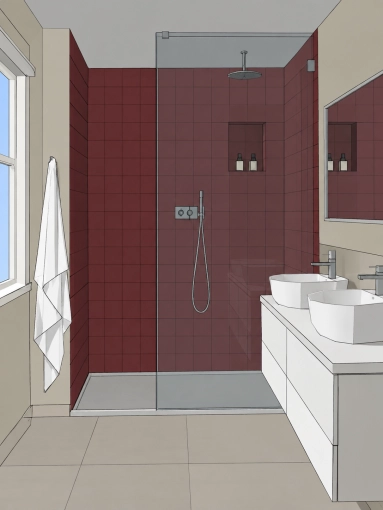 Minimalist, Contemporary, Bathroom, Feng Shui, 3D ambiance, Plan