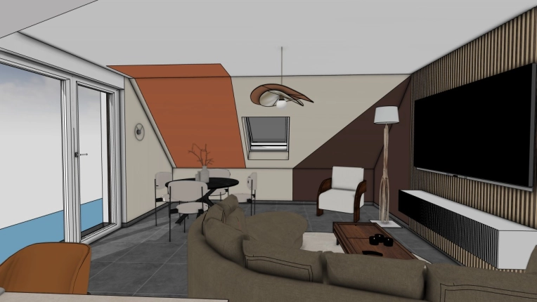 Living room, Coach shopping, 3D ambiance, Plan, Renovation, Layout