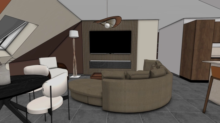 Living room, Coach shopping, 3D ambiance, Plan, Renovation, Layout